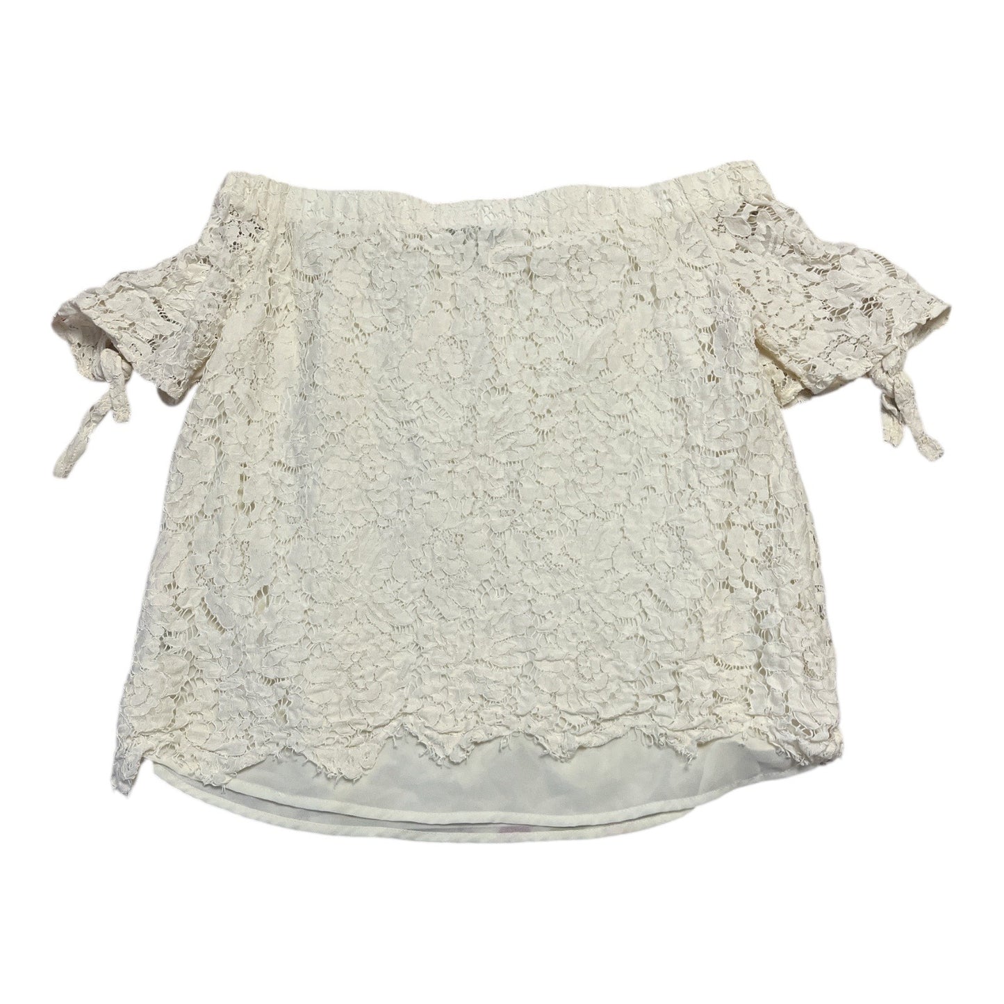 Haute Monde Women’s Size L Off-Shoulder Ivory Lace Top – Short Sleeve Boho Blouse