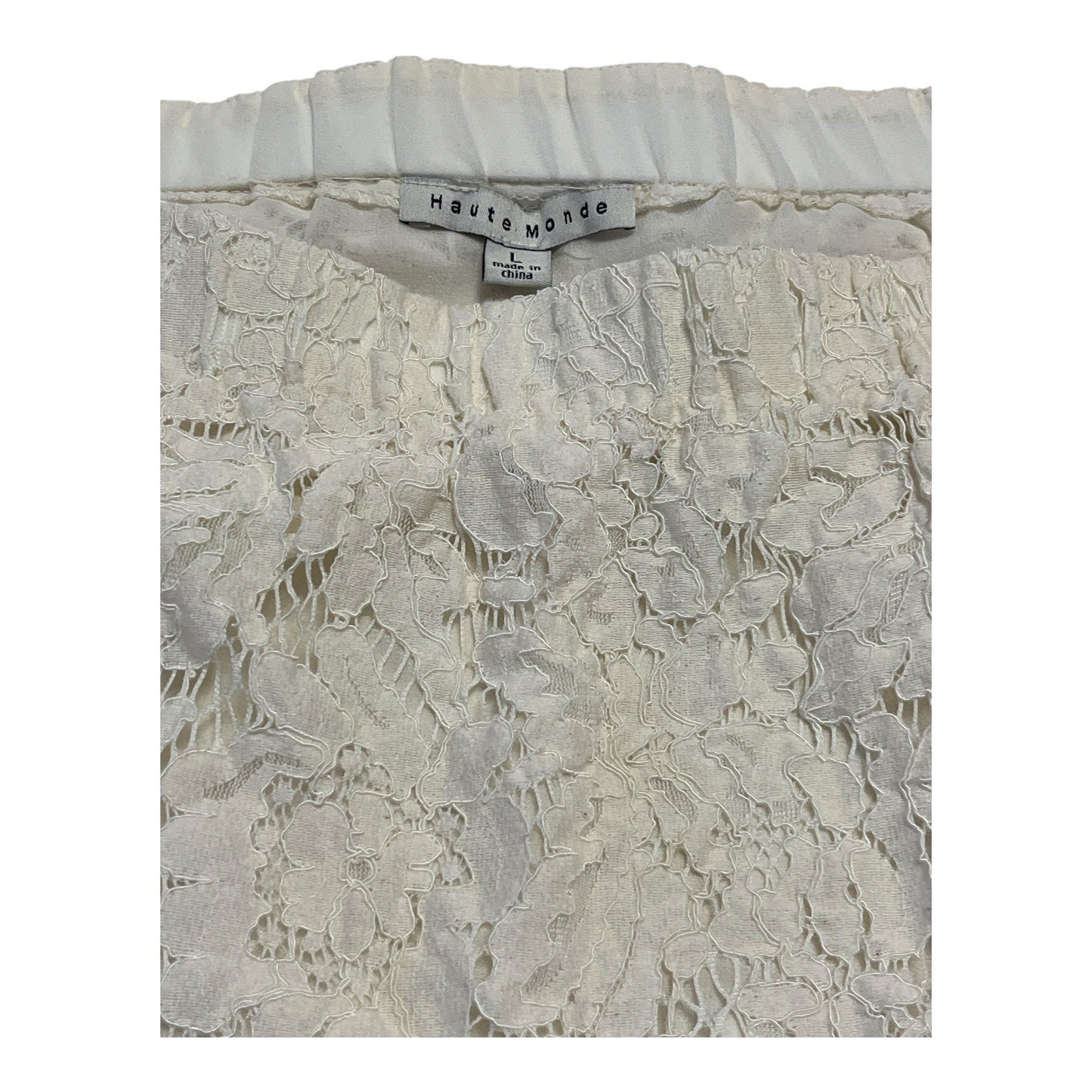 Haute Monde Women’s Size L Off-Shoulder Ivory Lace Top – Short Sleeve Boho Blouse