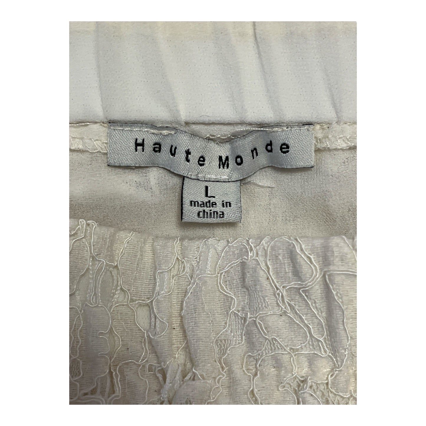 Haute Monde Women’s Size L Off-Shoulder Ivory Lace Top – Short Sleeve Boho Blouse