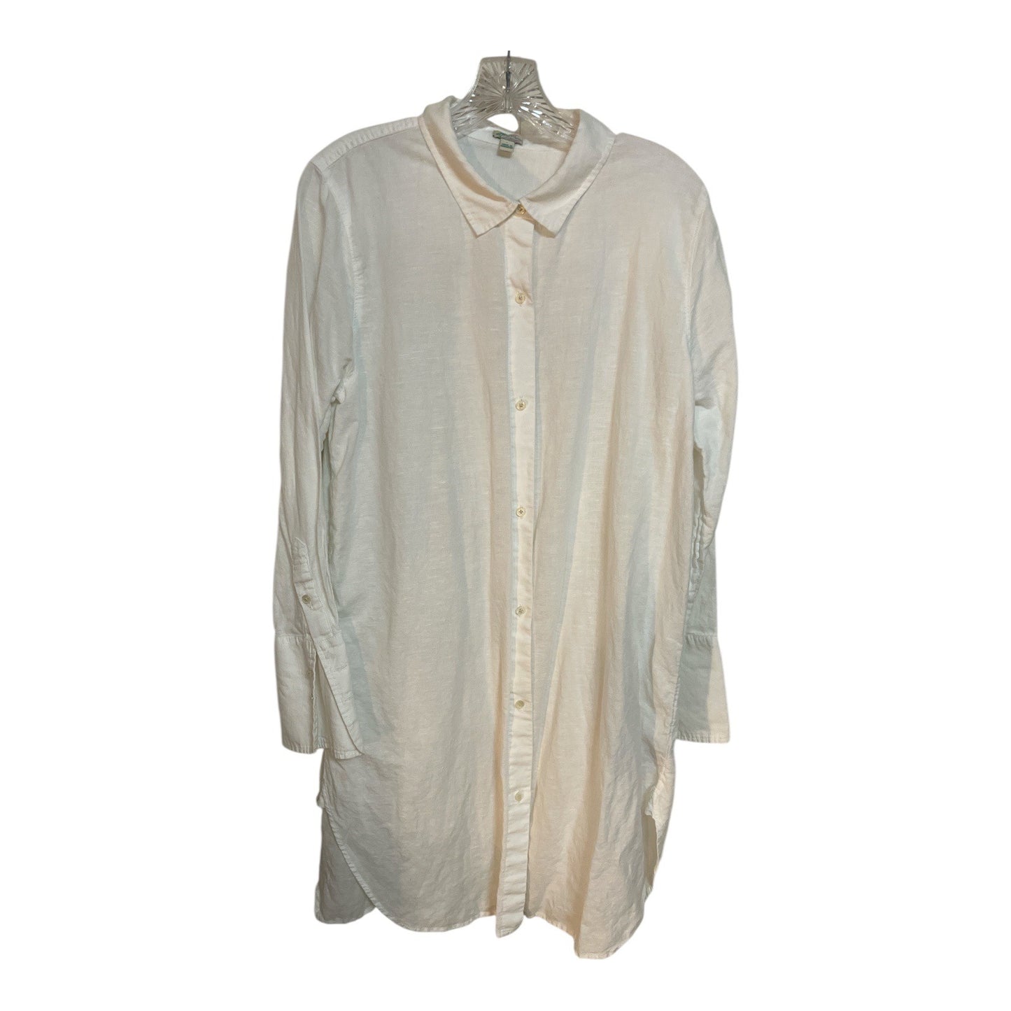 J.Crew Beachwear Linen Cotton Button Front Tunic Top L White Long Sleeve