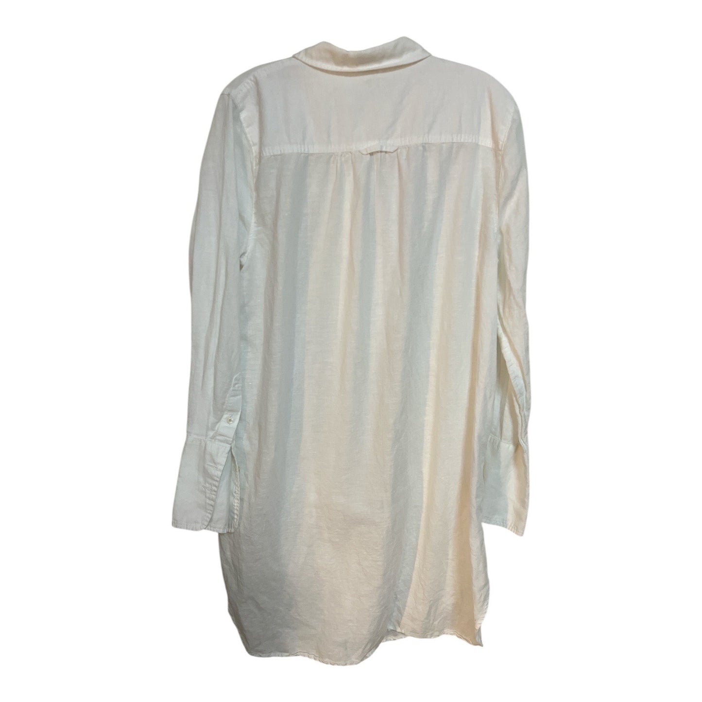 J.Crew Beachwear Linen Cotton Button Front Tunic Top L White Long Sleeve