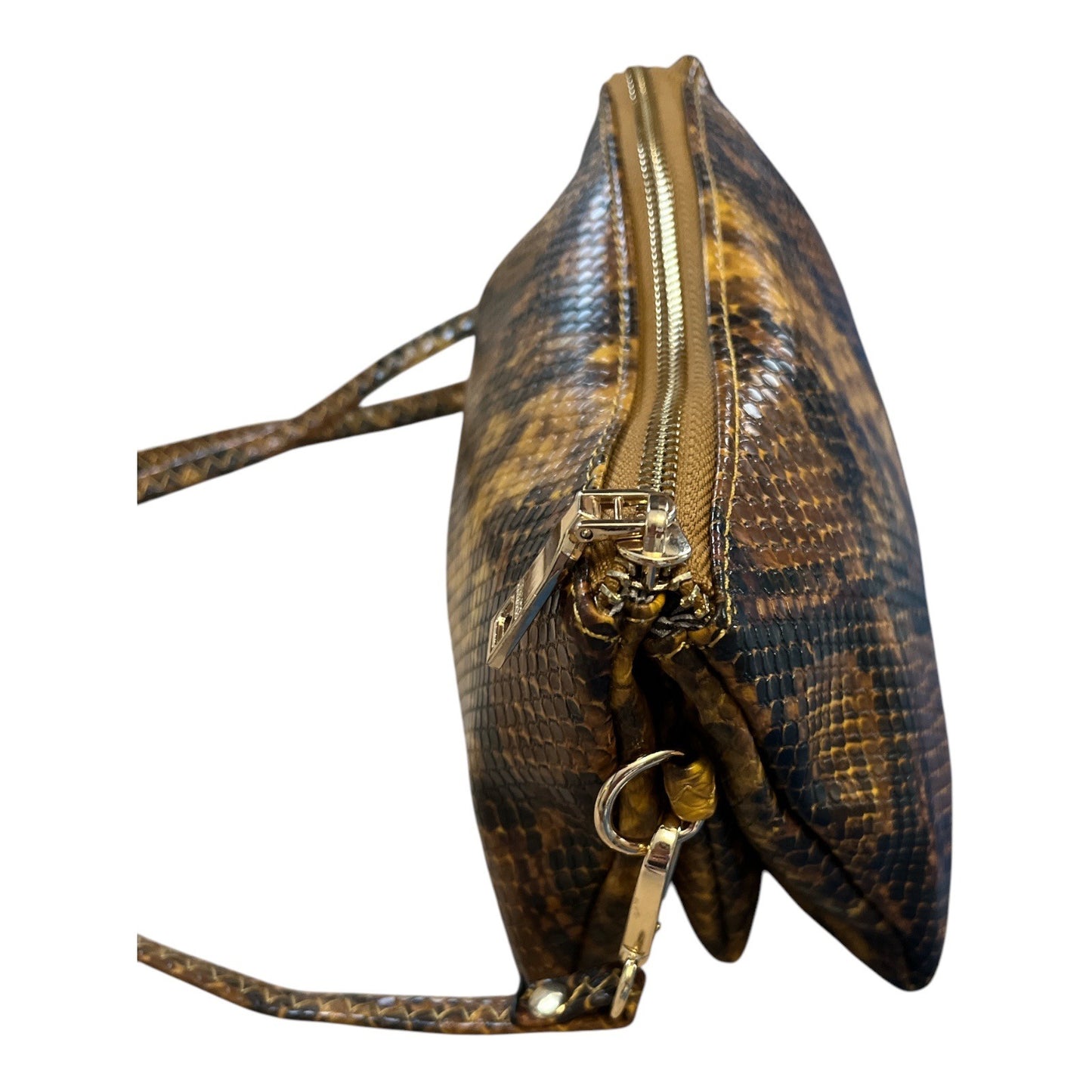 Jenn & Co Snake Print Crossbody Bag Brown Gold Convertible Wristlet Clutch Faux Leather