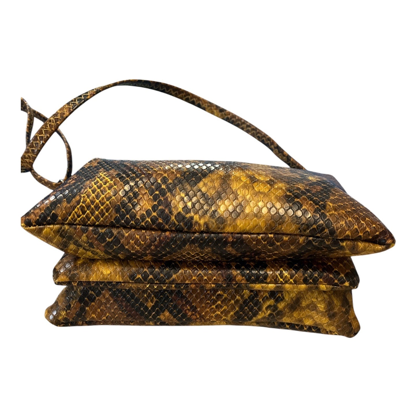 Jenn & Co Snake Print Crossbody Bag Brown Gold Convertible Wristlet Clutch Faux Leather
