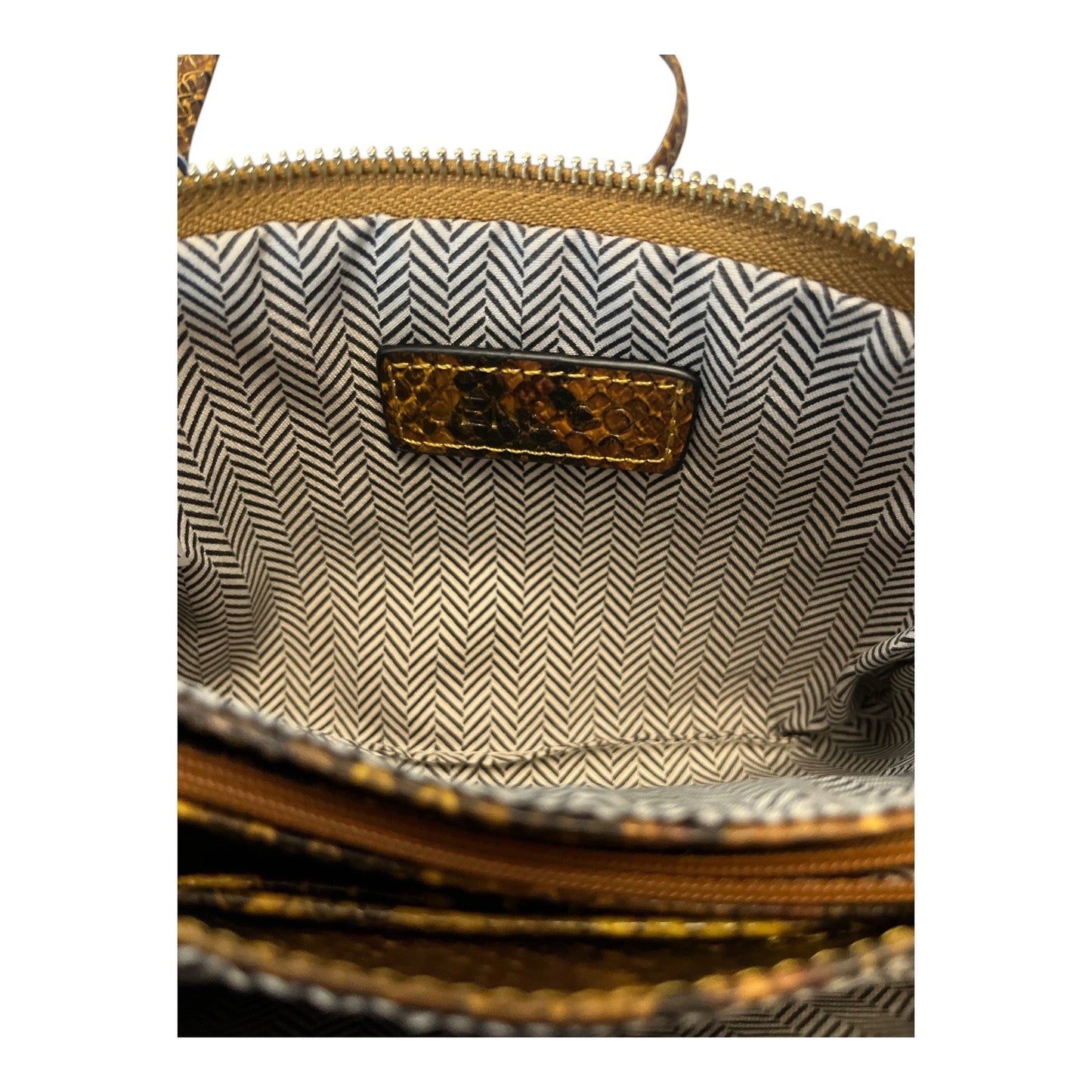 Jenn & Co Snake Print Crossbody Bag Brown Gold Convertible Wristlet Clutch Faux Leather