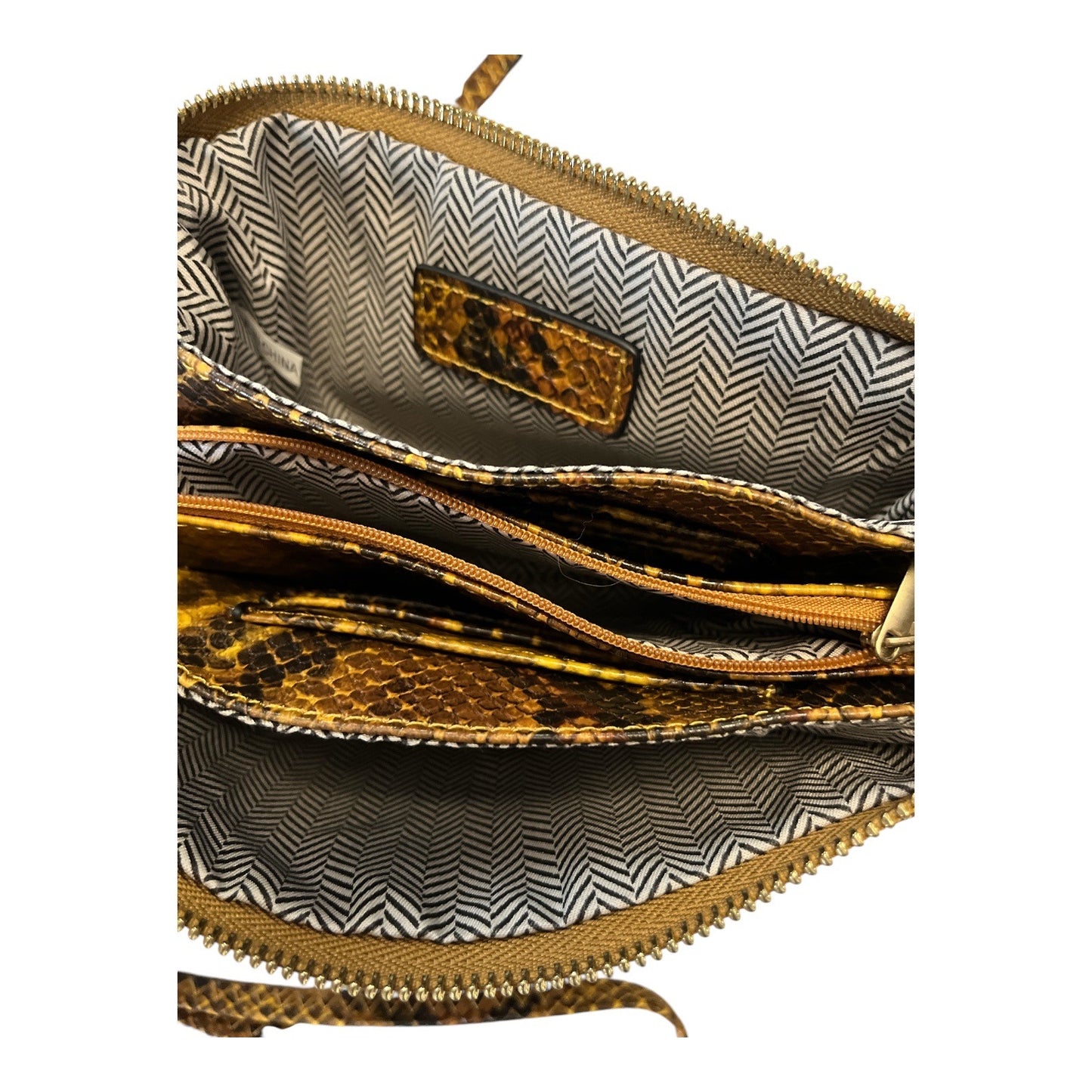 Jenn & Co Snake Print Crossbody Bag Brown Gold Convertible Wristlet Clutch Faux Leather