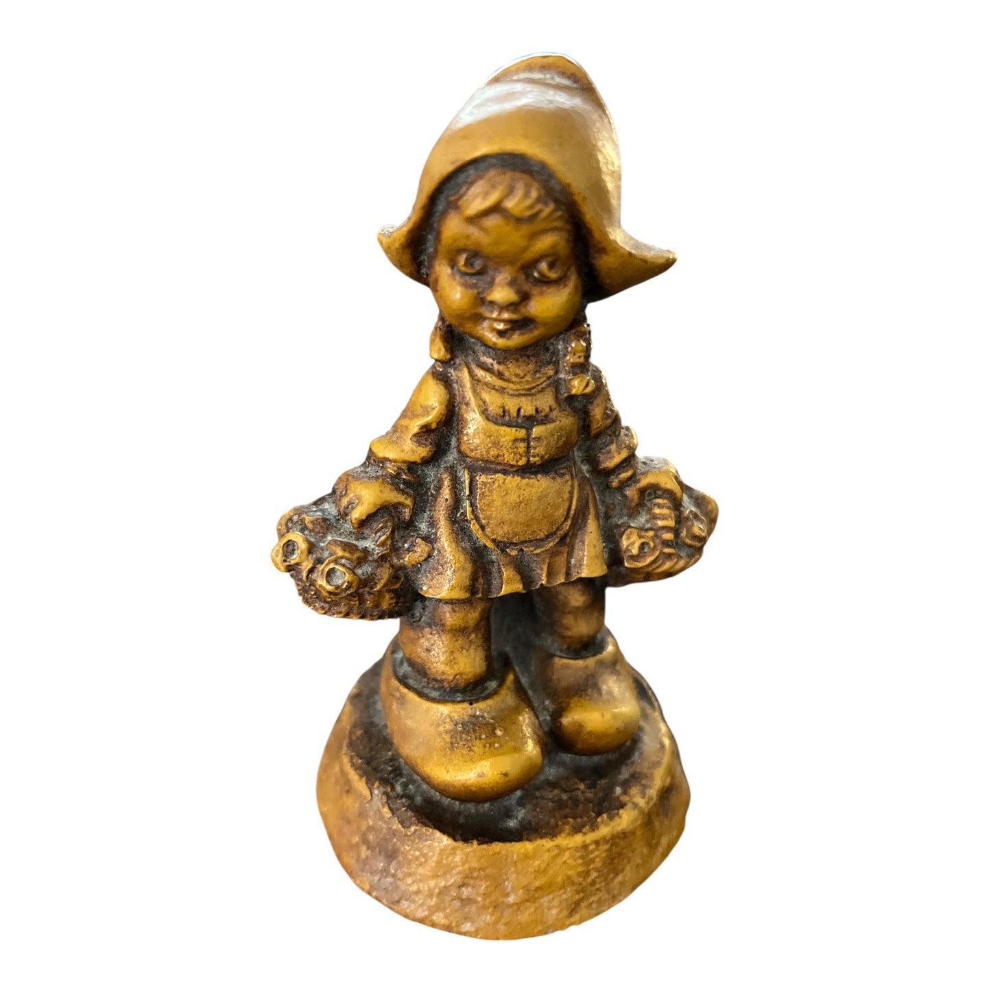 Charming Vintage Dutch Boy & Girl Figurines – Bronze-Tone Resin – 1970s Folk Art Style – Set of 2