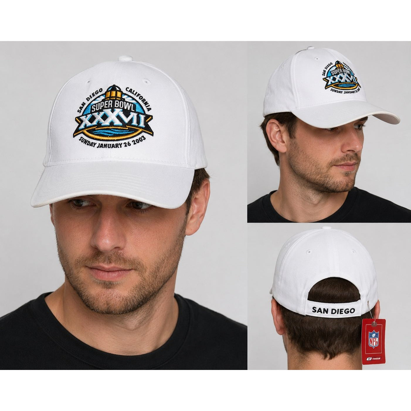 Super Bowl XXXVII San Diego California 2003 Reebok NFL Hat NWT White Cap