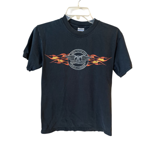 Aerosmith Aero Force One T Shirt Black Flame Logo Band Tee Small Y2K