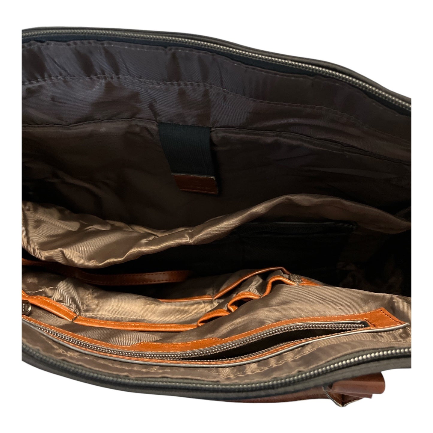 Relavel Black Nylon Tote Bag with Brown Faux Leather Trim – USB Port – Large Work Travel Bag