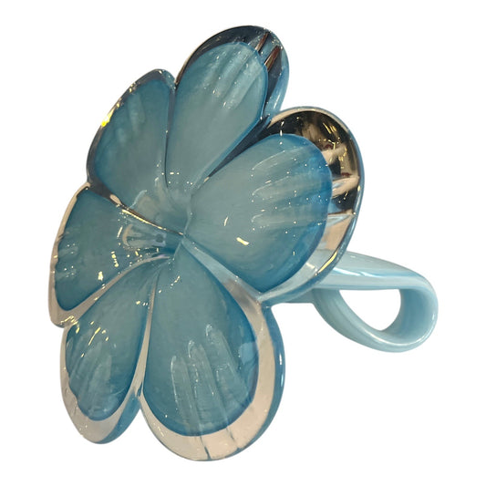 Vintage Art Glass Blue Flower Sculpture Hand Blown Swirl Stem Mid Century Style