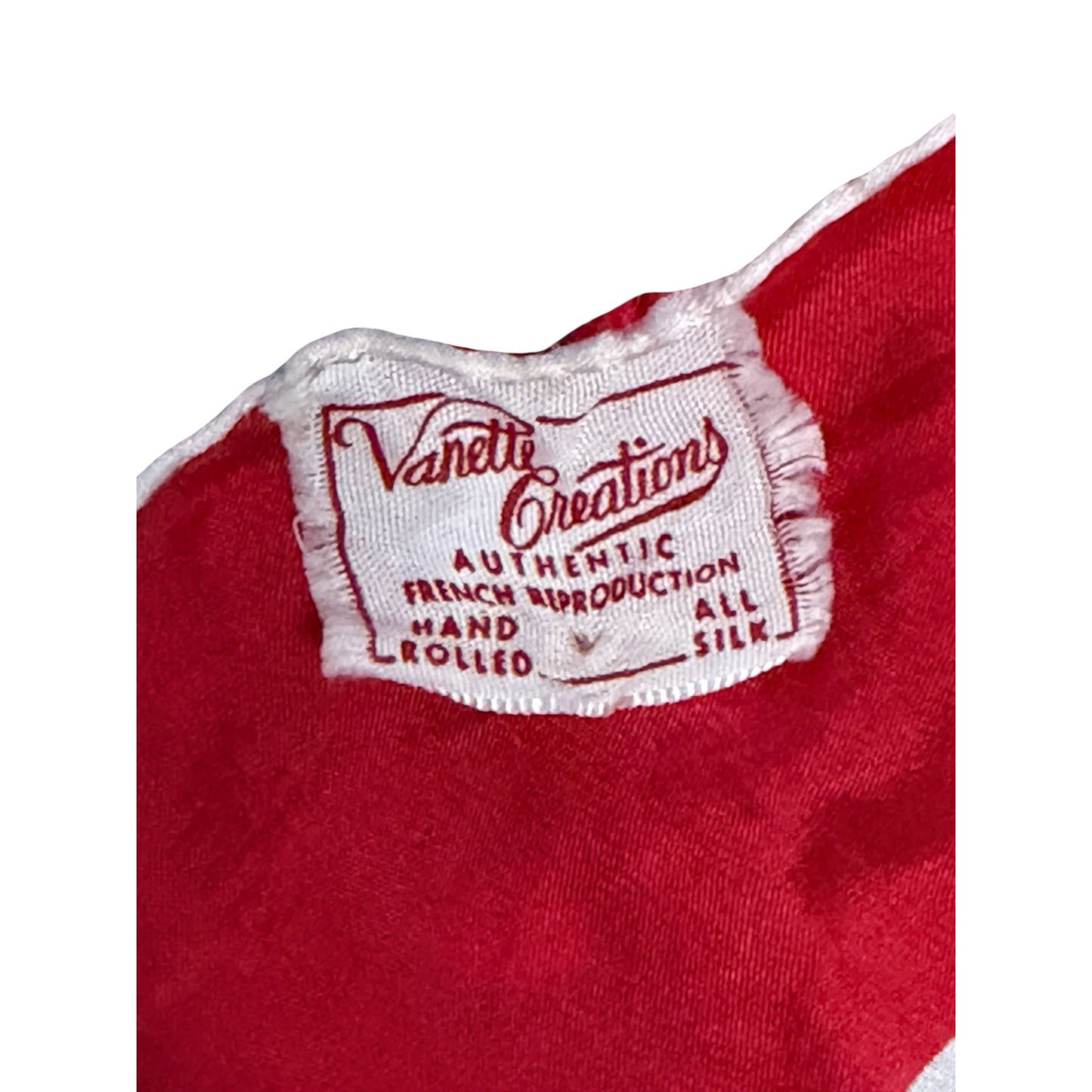 Vintage Vanette Creations French Silk Scarf Red Ornate Hand Rolled Square
