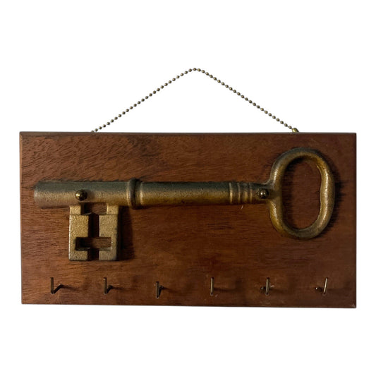 Vintage Junior Achievement Key Holder Wall Plaque Wood Brass Hooks