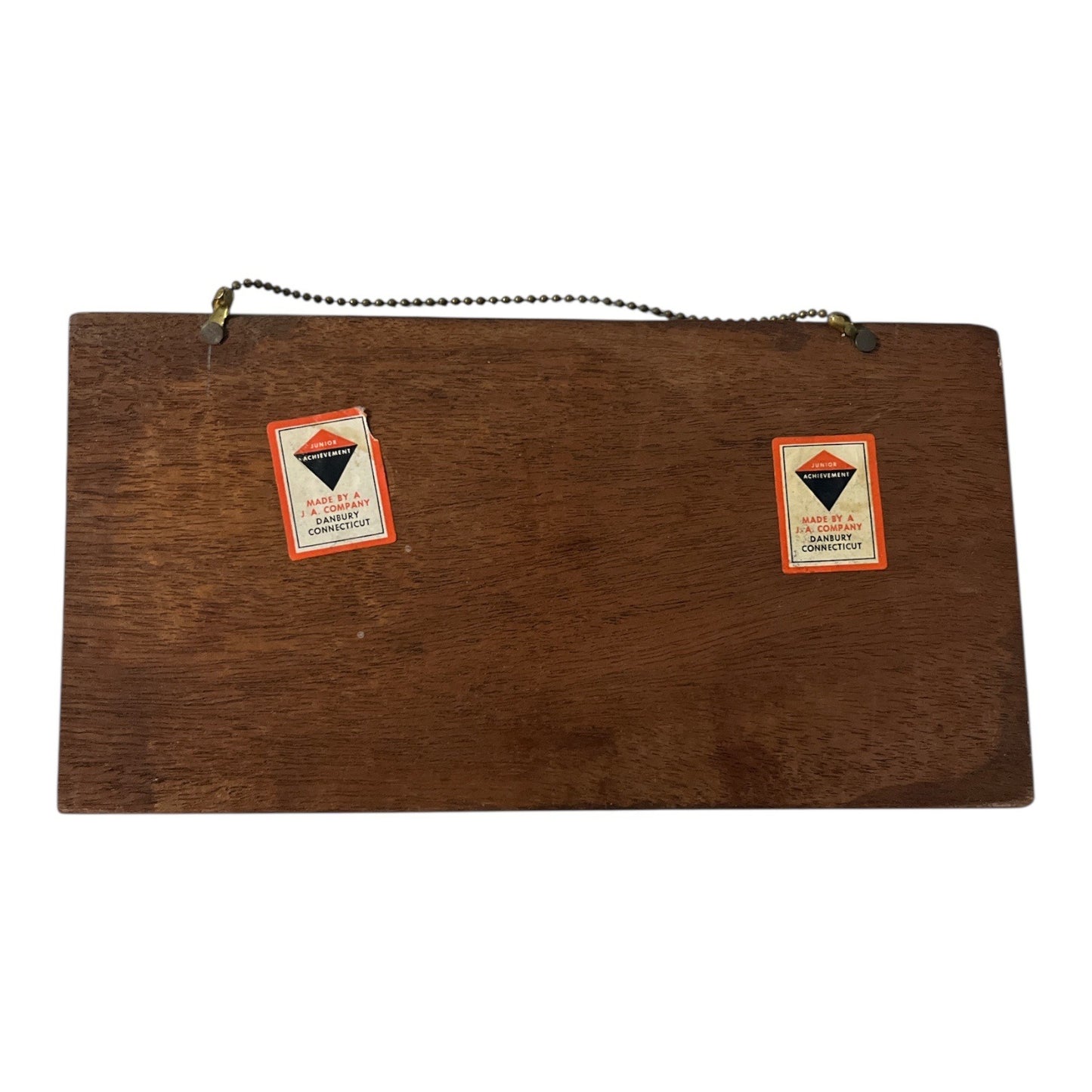 Vintage Junior Achievement Key Holder Wall Plaque Wood Brass Hooks