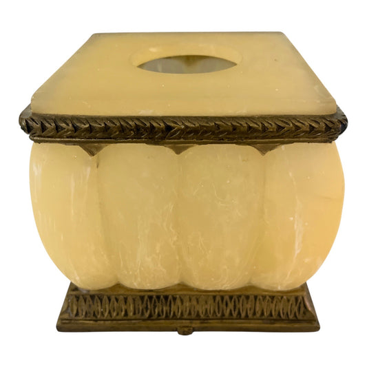 Springs Global Resin Tissue Box Cover – Faux Alabaster with Brass-Tone Trim