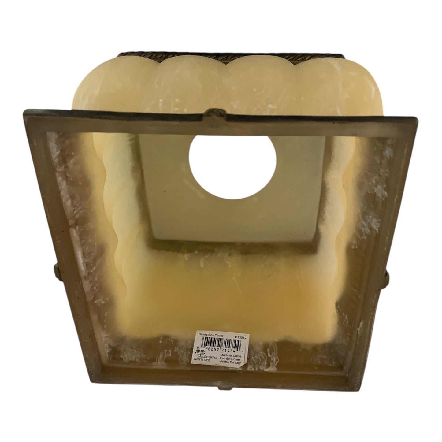 Springs Global Resin Tissue Box Cover – Faux Alabaster with Brass-Tone Trim