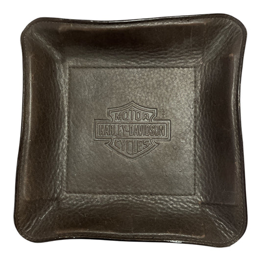 Harley-Davidson Embossed Brown Leather-Look Heavy Catchall Tray – Square 7” – 2004