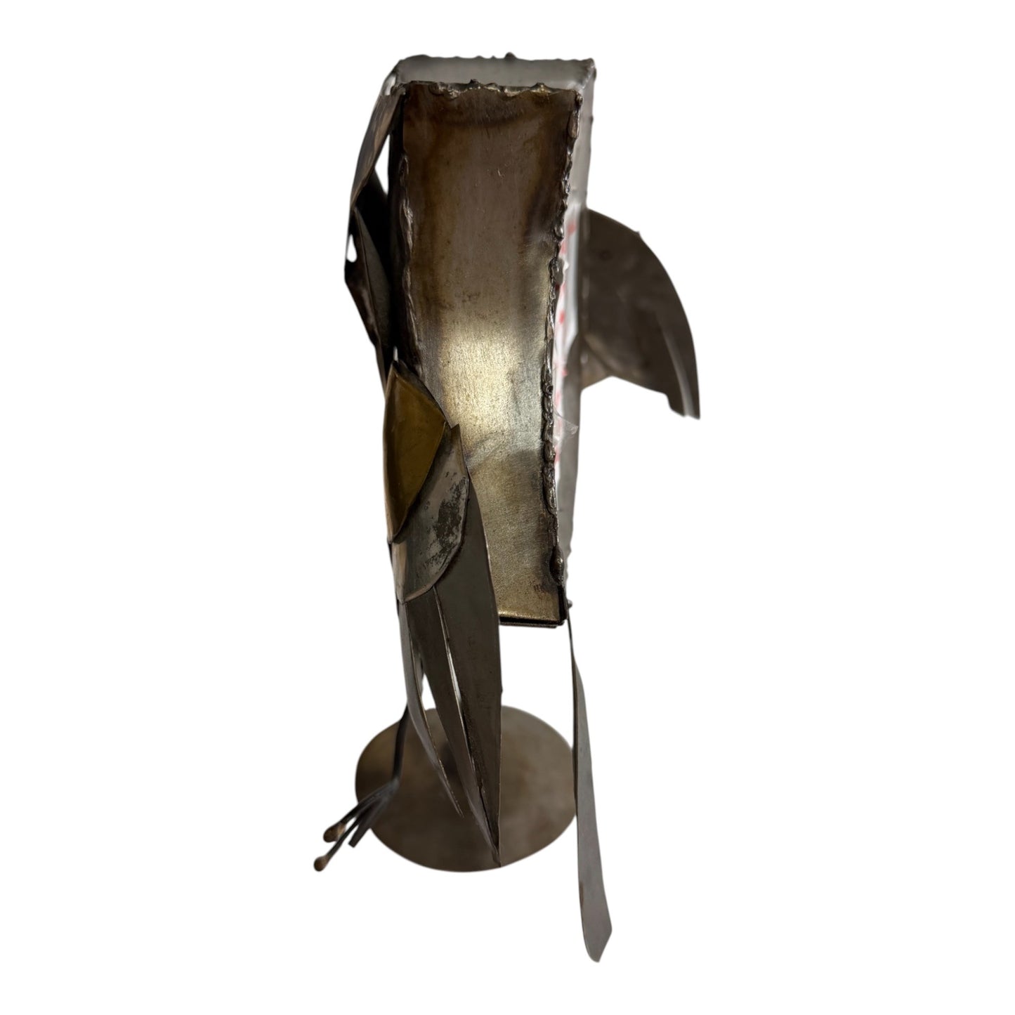 Vintage Handcrafted Metal Owl Sculpture Ensenada Mexico Folk Art Welded Steel Bird Figure