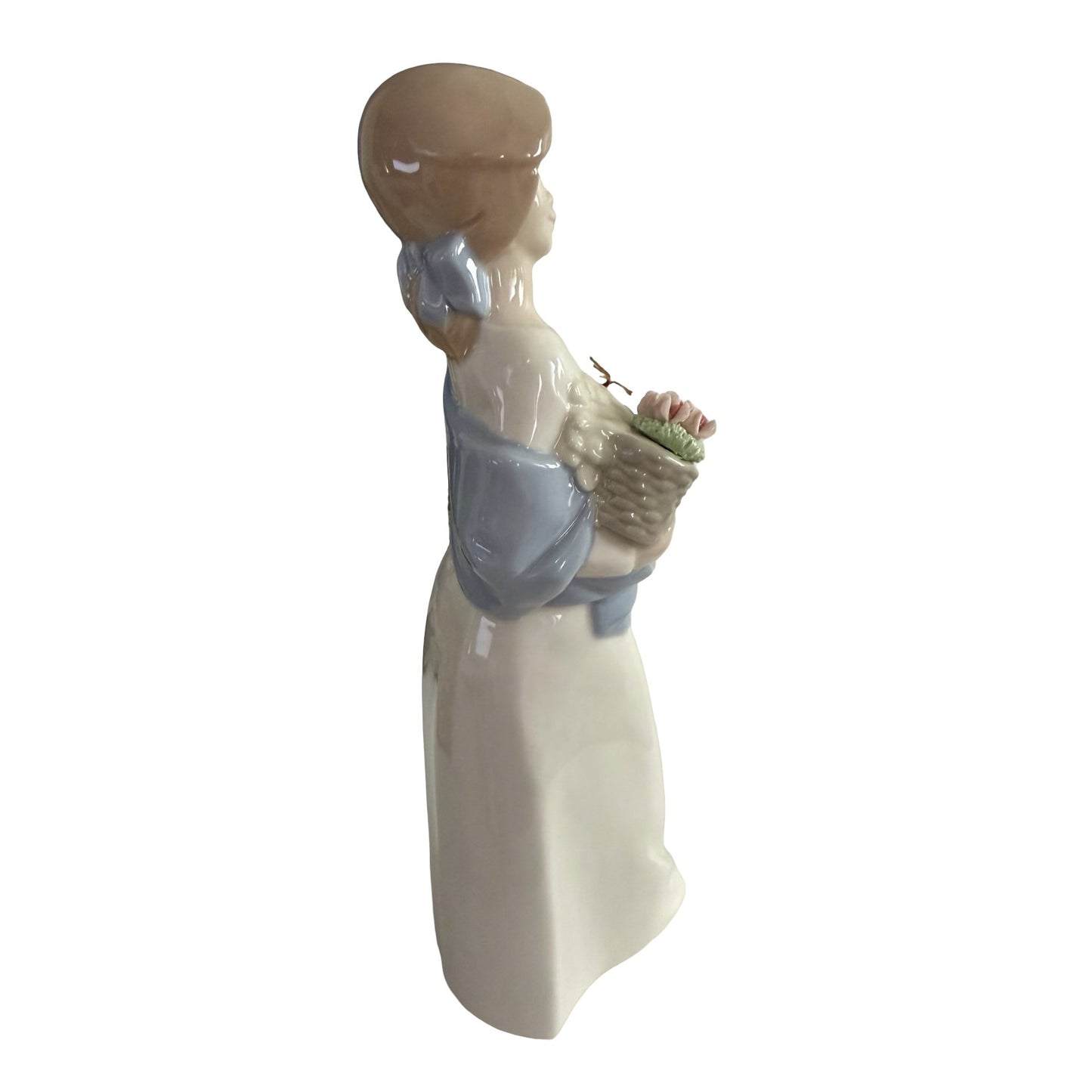 Vintage Nadal Spain Girl With Basket of Flowers Porcelain Figurine Blue Shawl