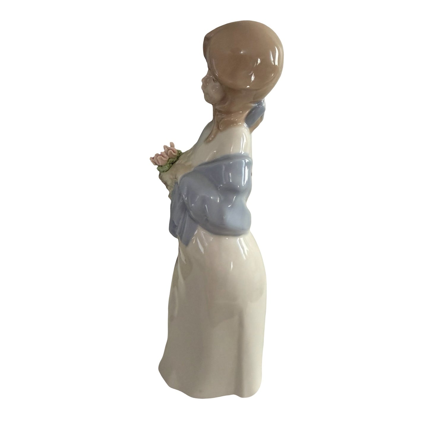 Vintage Nadal Spain Girl With Basket of Flowers Porcelain Figurine Blue Shawl