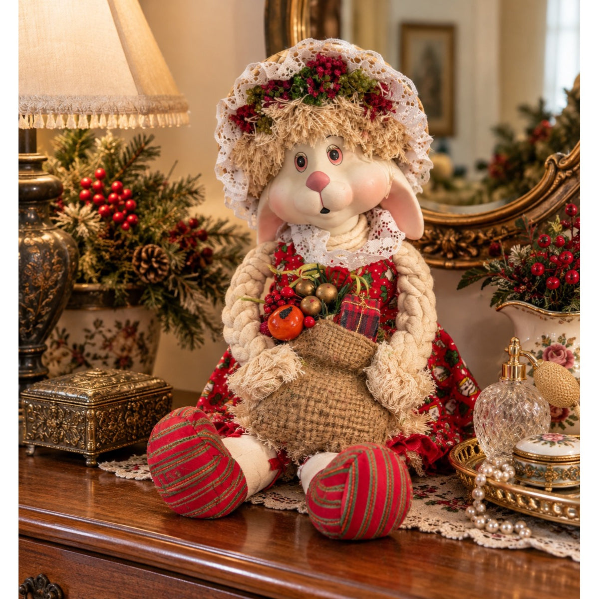 Vintage House of Lloyd Flossie Christmas Bunny Shelf Sitter Doll Original Box