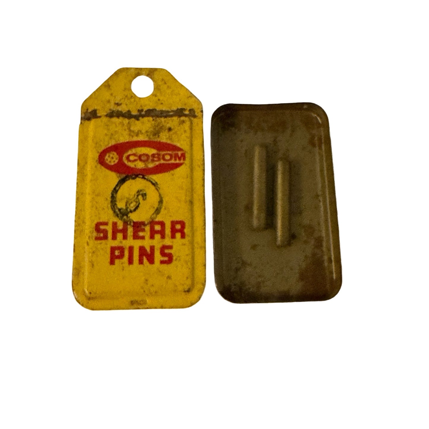 Vintage COSOM Shear Pins Metal Storage Case with 2 Shear Pins Farm Equipment Parts