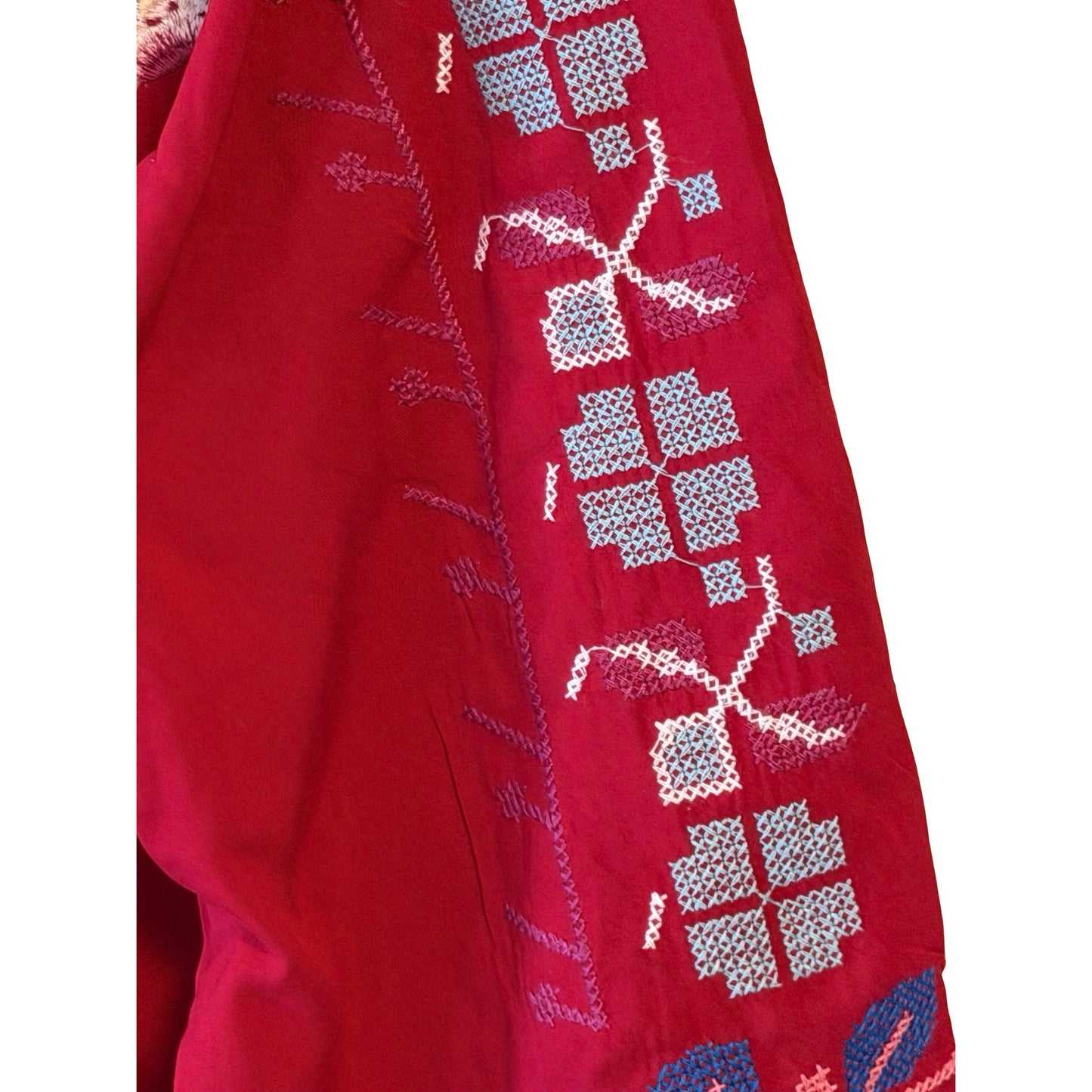 AK Embroidered Rayon Tunic Top 3XL Red Floral Boho Peasant Blouse NWT
