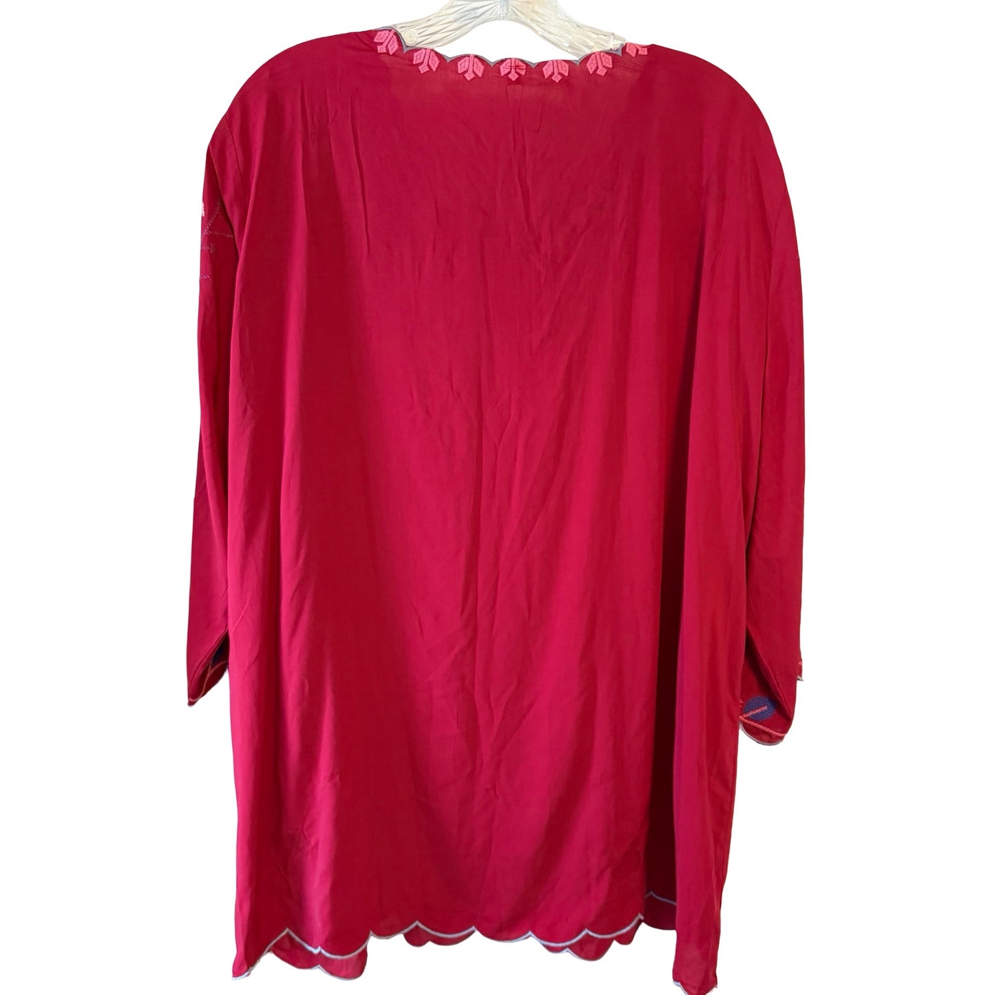 AK Embroidered Rayon Tunic Top 3XL Red Floral Boho Peasant Blouse NWT