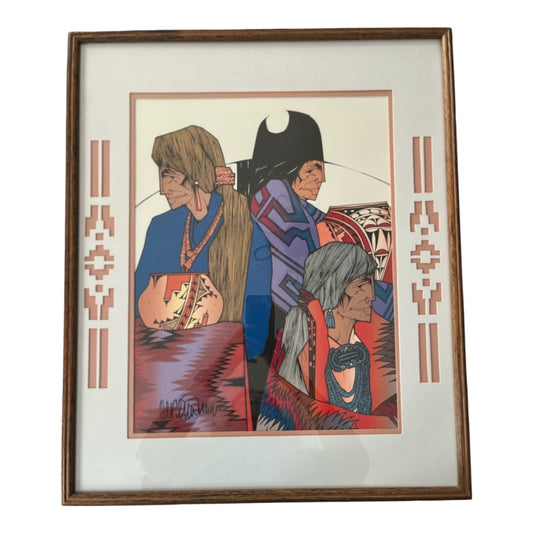 Framed Native American Art Print by Amado M. Peña Jr. Signed Southwest Indigenous Portrait Scene