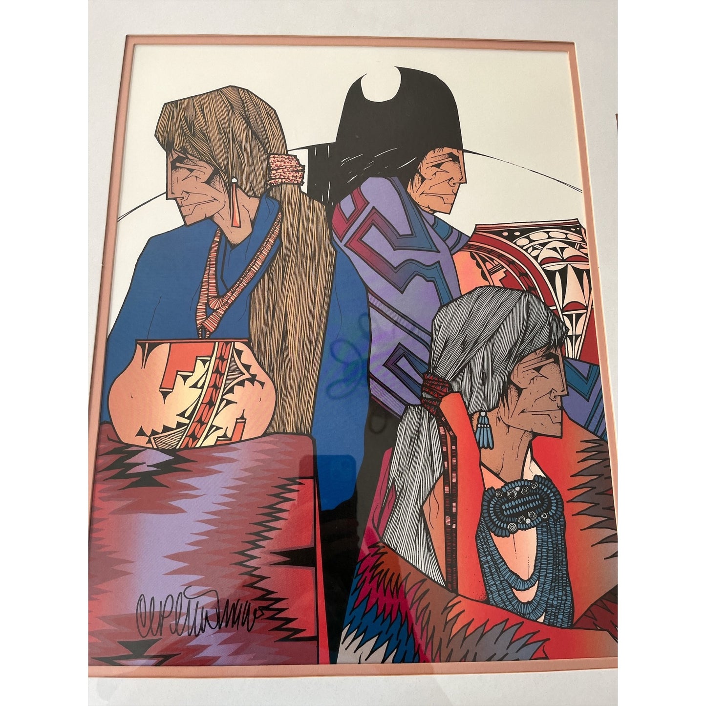 Framed Native American Art Print by Amado M. Peña Jr. Signed Southwest Indigenous Portrait Scene