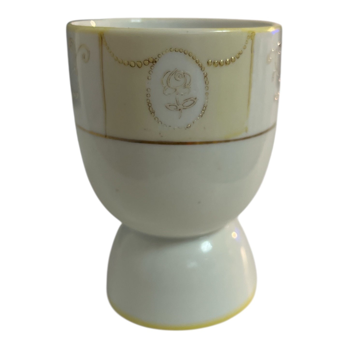 Antique Hand Painted Nippon Porcelain Egg Cup – Gold Beaded Scroll & Floral Design – Marked