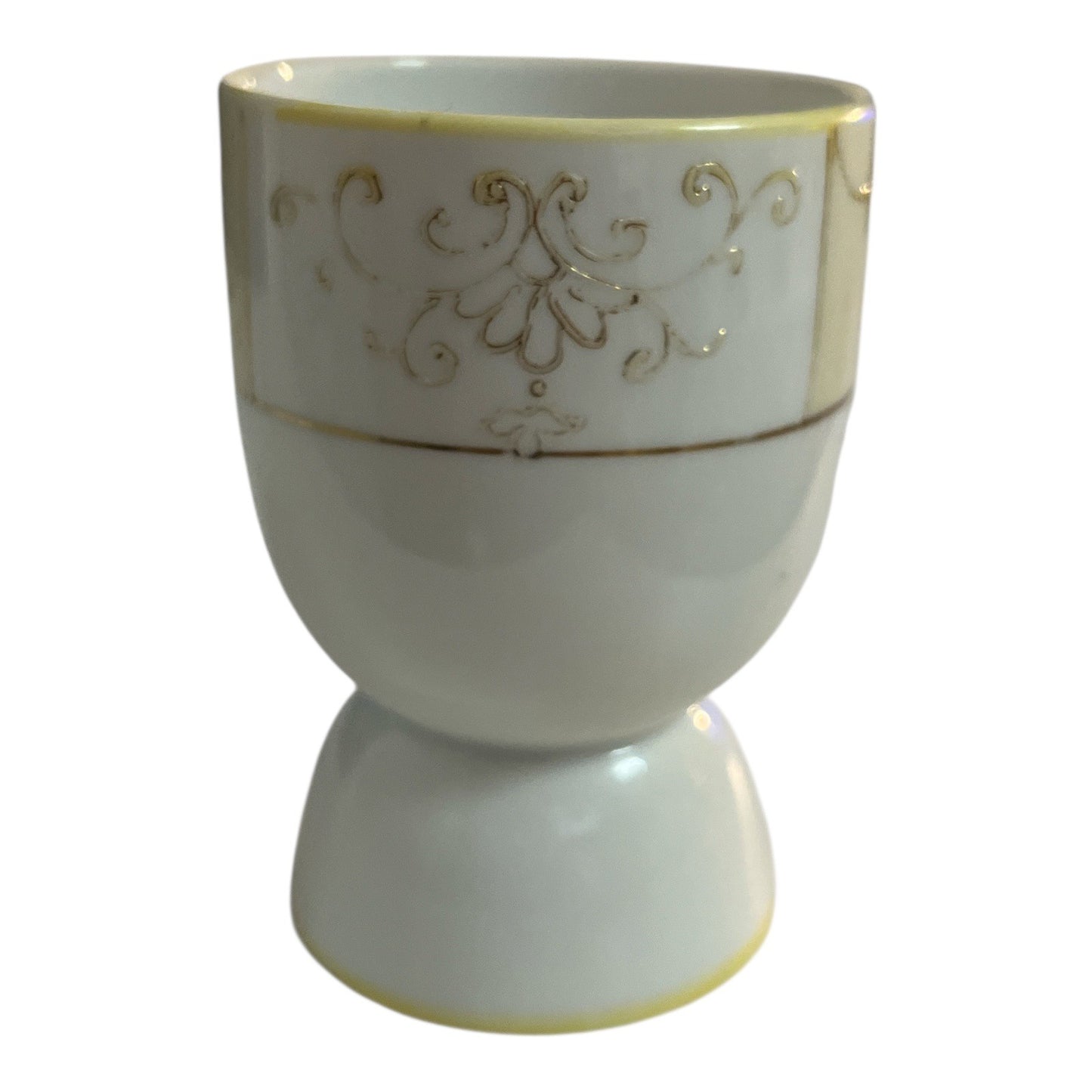 Antique Hand Painted Nippon Porcelain Egg Cup – Gold Beaded Scroll & Floral Design – Marked