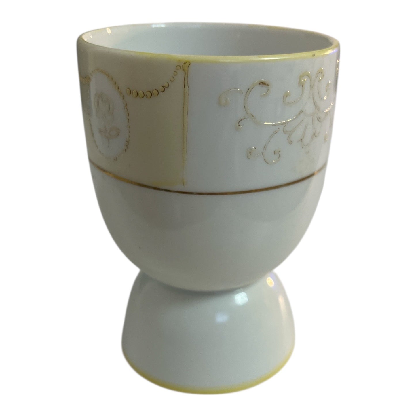Antique Hand Painted Nippon Porcelain Egg Cup – Gold Beaded Scroll & Floral Design – Marked