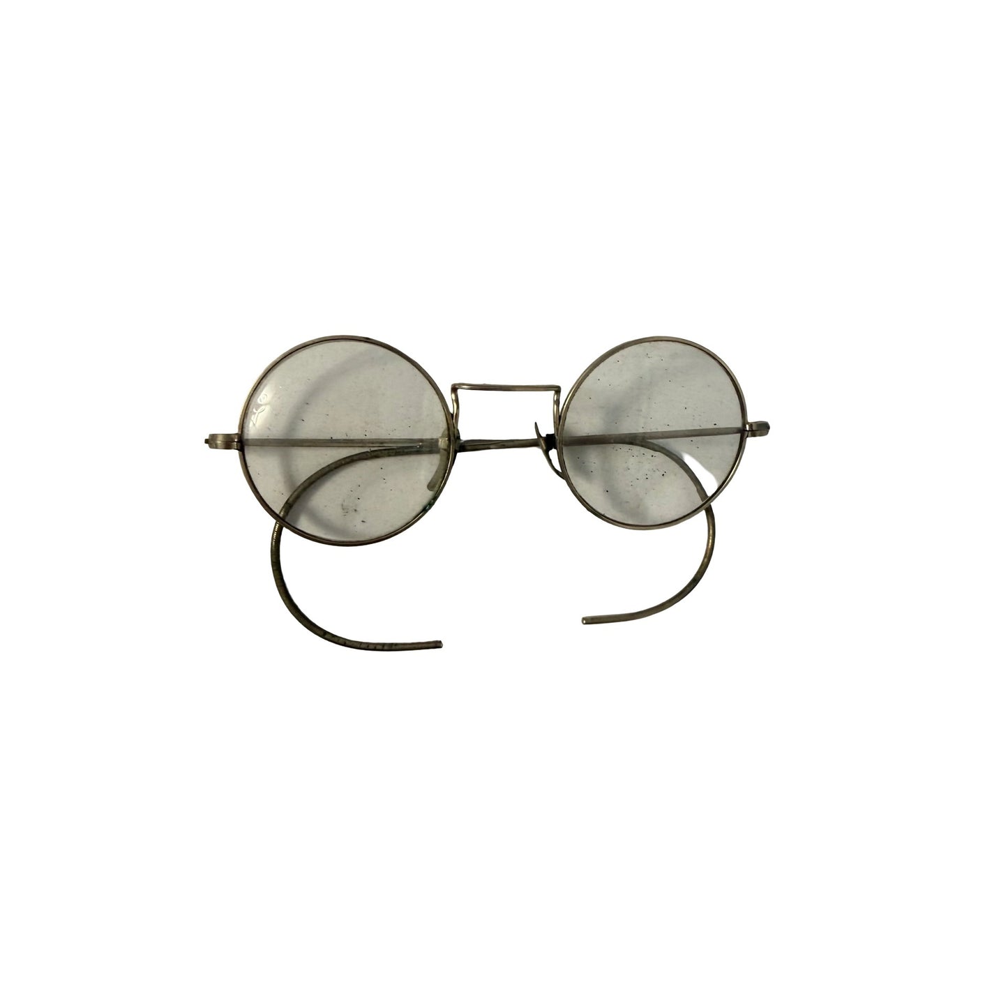 Antique Wire Rim Round Eyeglasses With Original Black Leatherette Case Vintage Spectacles