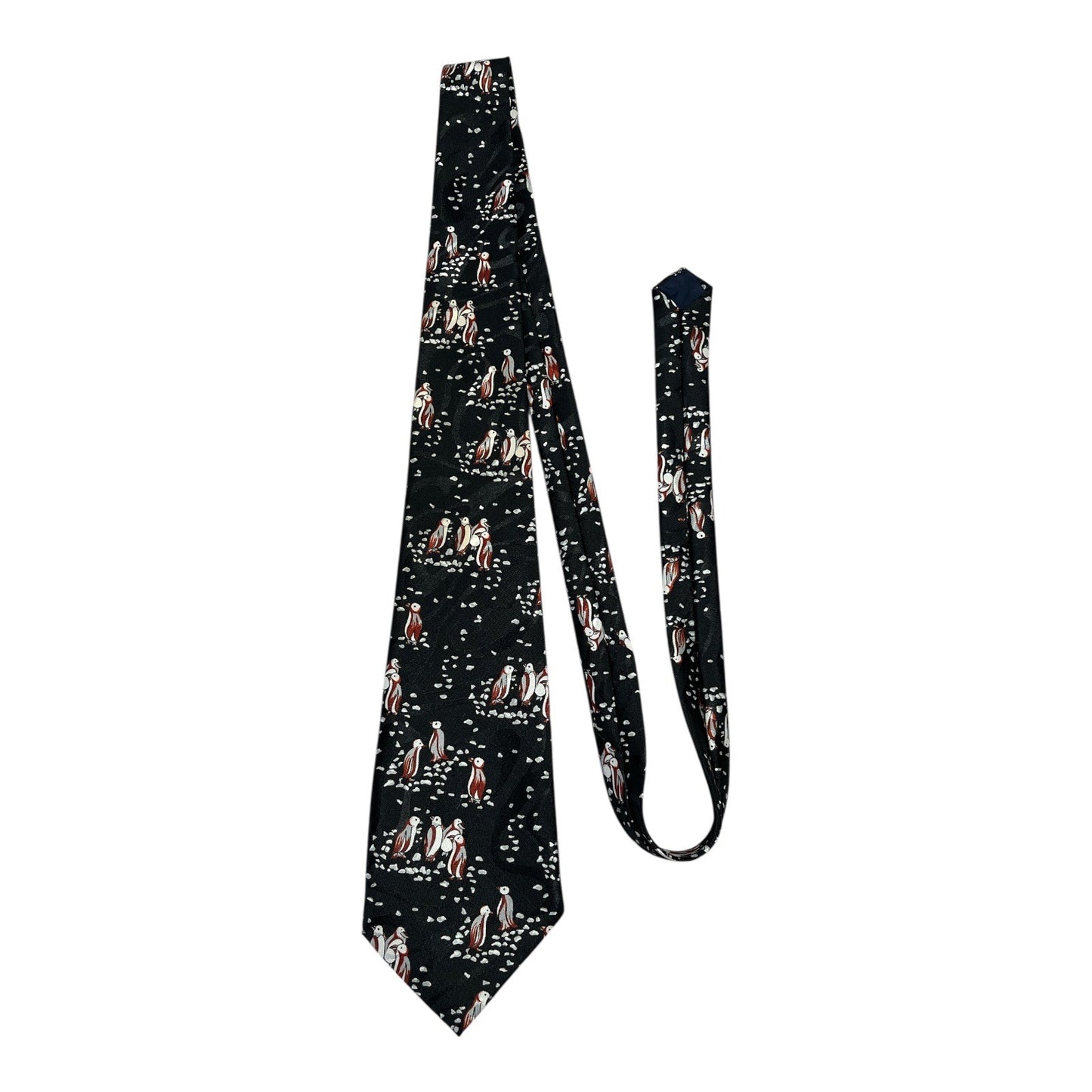 Studio 890 Men’s Silk Tie – Penguin Print – 1990s to Early 2000s