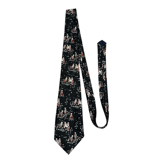 Studio 890 Men’s Silk Tie – Penguin Print – 1990s to Early 2000s
