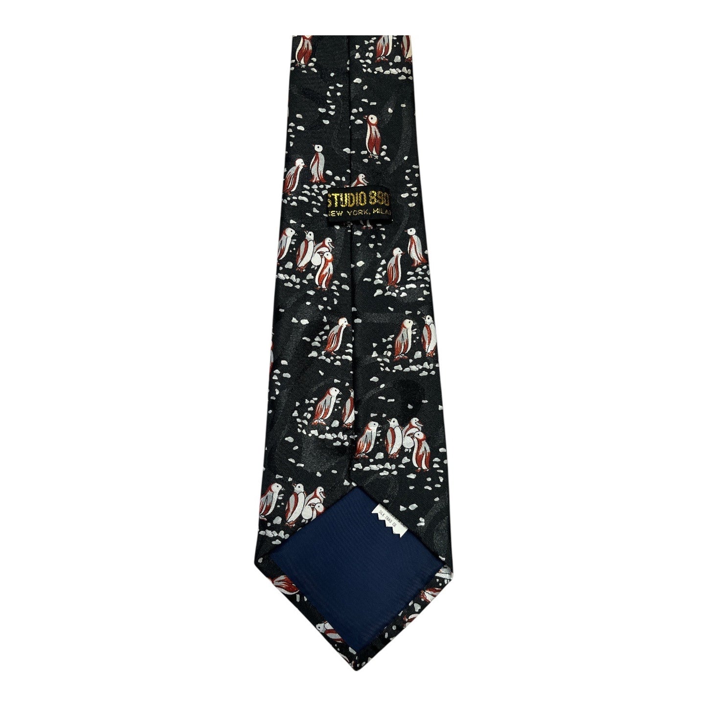 Studio 890 Men’s Silk Tie – Penguin Print – 1990s to Early 2000s