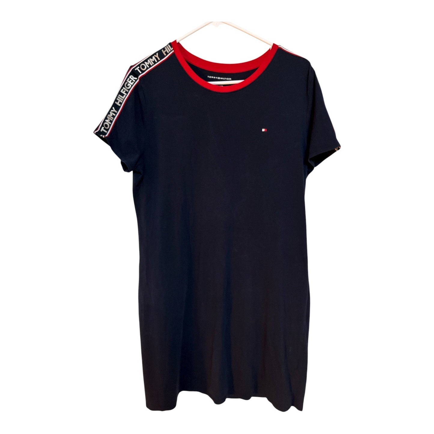 Tommy Hilfiger Women’s Navy Short Sleeve Logo Tape T-Shirt Dress Size L