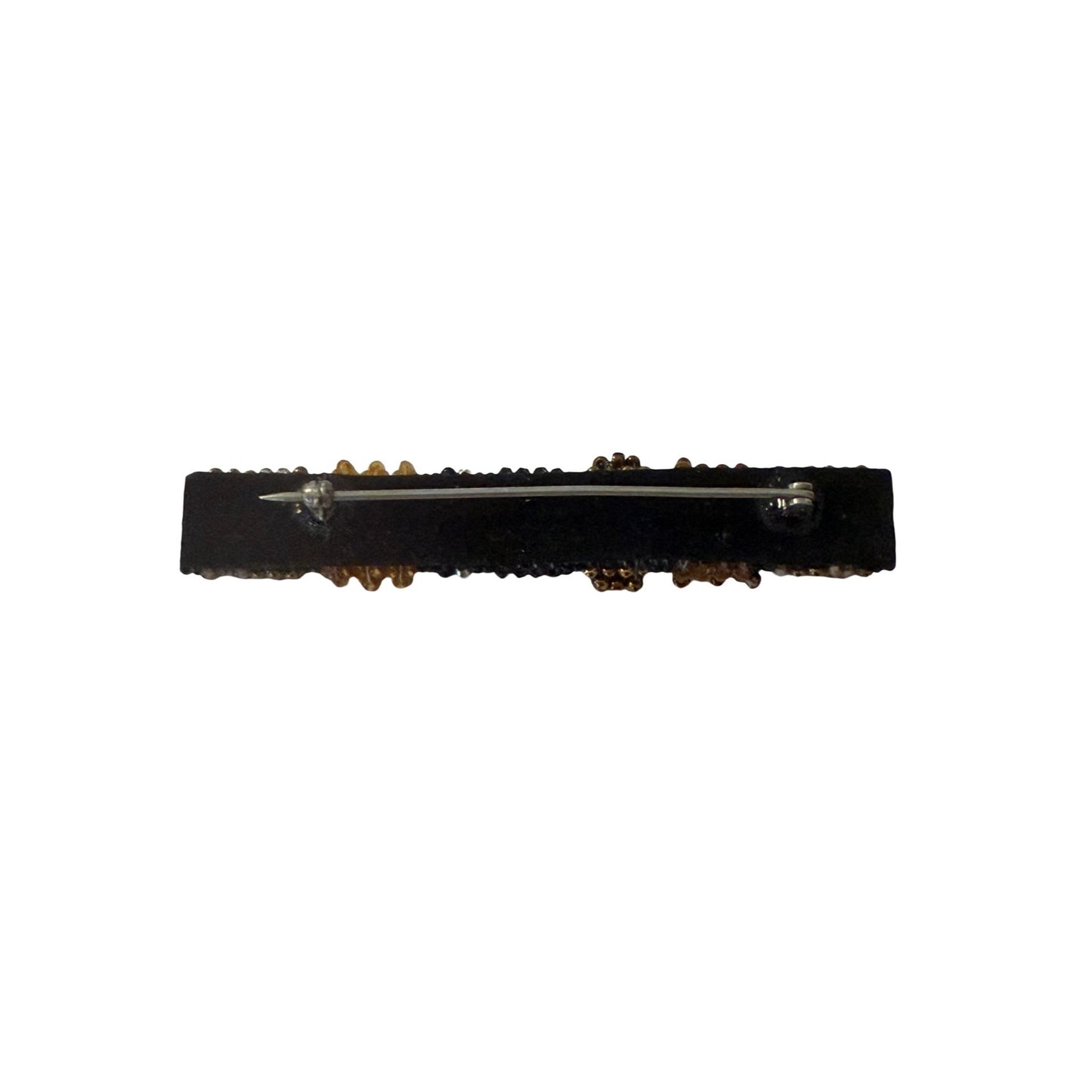 Vintage Beaded Brooch Brown Gold Black Seed Bead Faux Pearl Statement Pin Boho