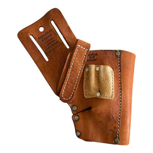 Vintage America’s Choice Leather Cordless Drill Holster Top Grain Cowhide USA Tool Holder HADR L91
