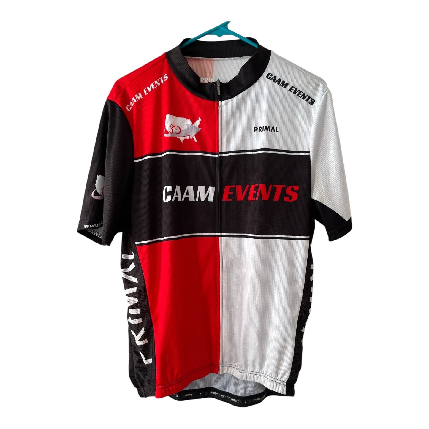 Primal Men’s 2XL CAAM Events Red Black White Cycling Jersey Race Cut Short Sleeve
