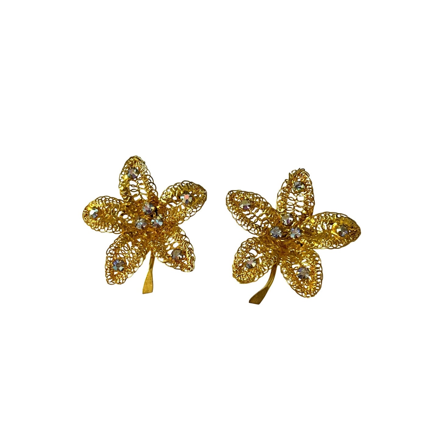 Vintage Gold Tone Filigree Flower Brooch Lot Rhinestone Made in Austria
