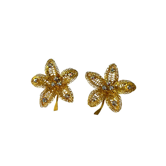 Vintage Gold Tone Filigree Flower Brooch Lot Rhinestone Made in Austria