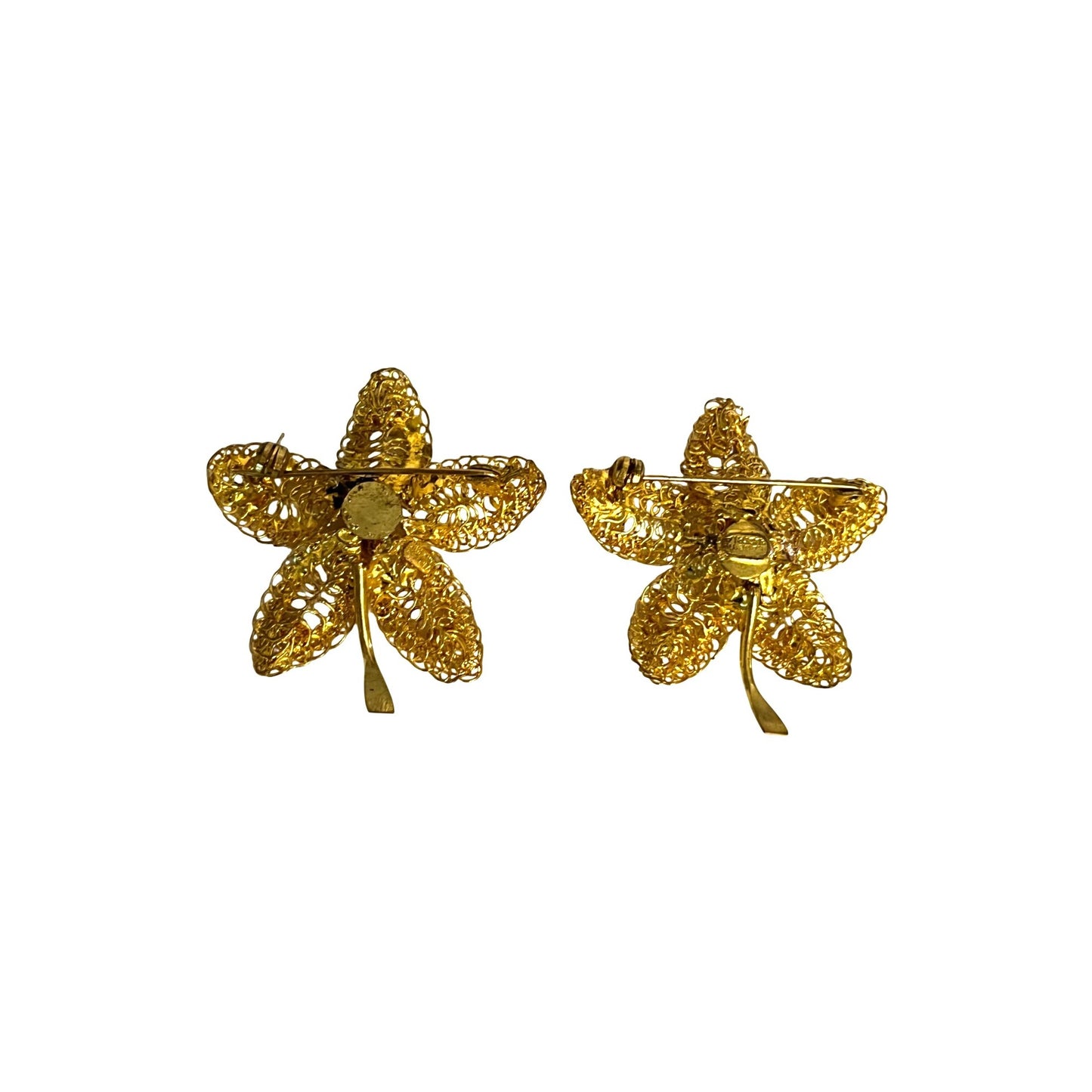 Vintage Gold Tone Filigree Flower Brooch Lot Rhinestone Made in Austria