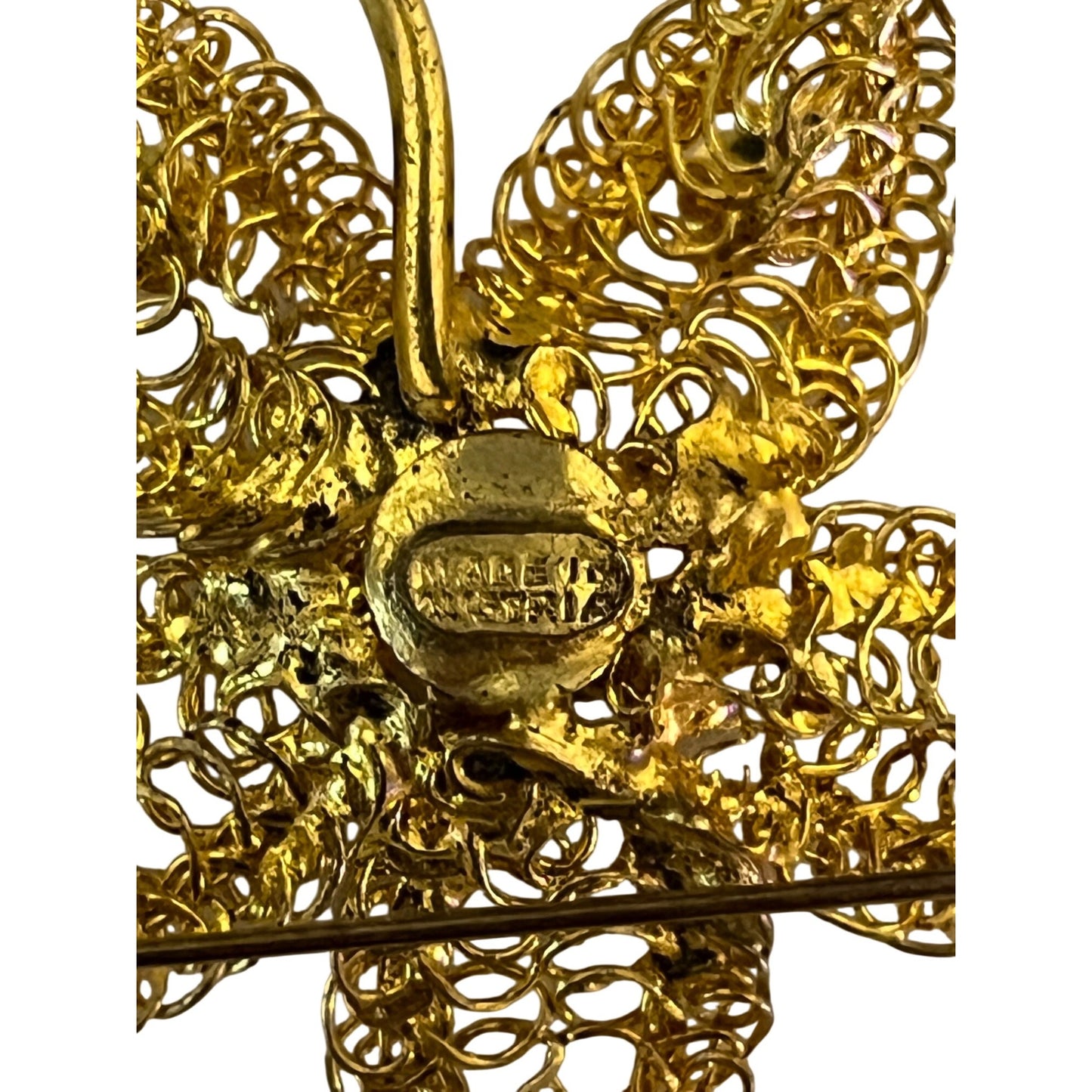 Vintage Gold Tone Filigree Flower Brooch Lot Rhinestone Made in Austria