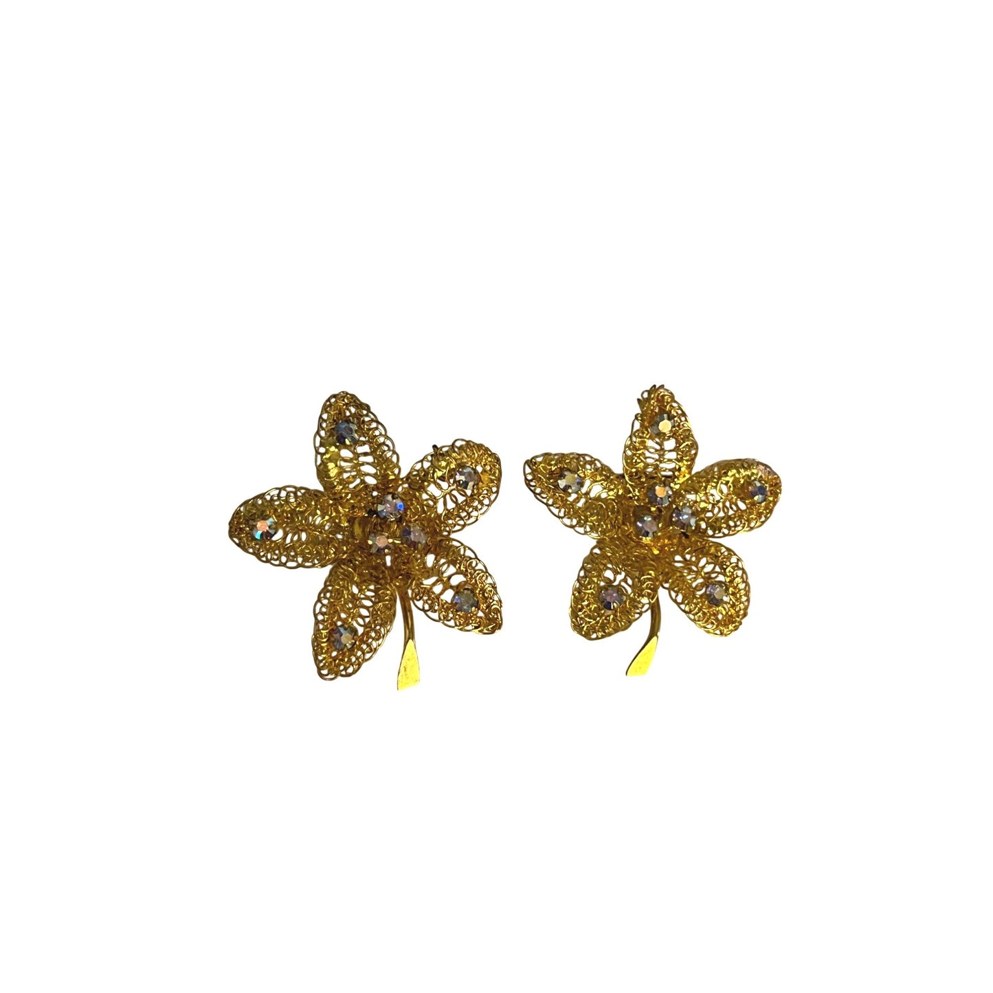 Vintage Gold Tone Filigree Flower Brooch Lot Rhinestone Made in Austria