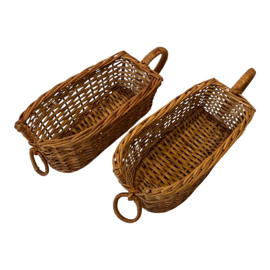 VTG Pair of Wicker Bottle Baskets with Loop Handles – Rustic Farmhouse Decor