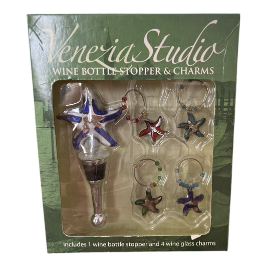 Venezia Studio Wine Bottle Stopper & Starfish Glass Charms Set
