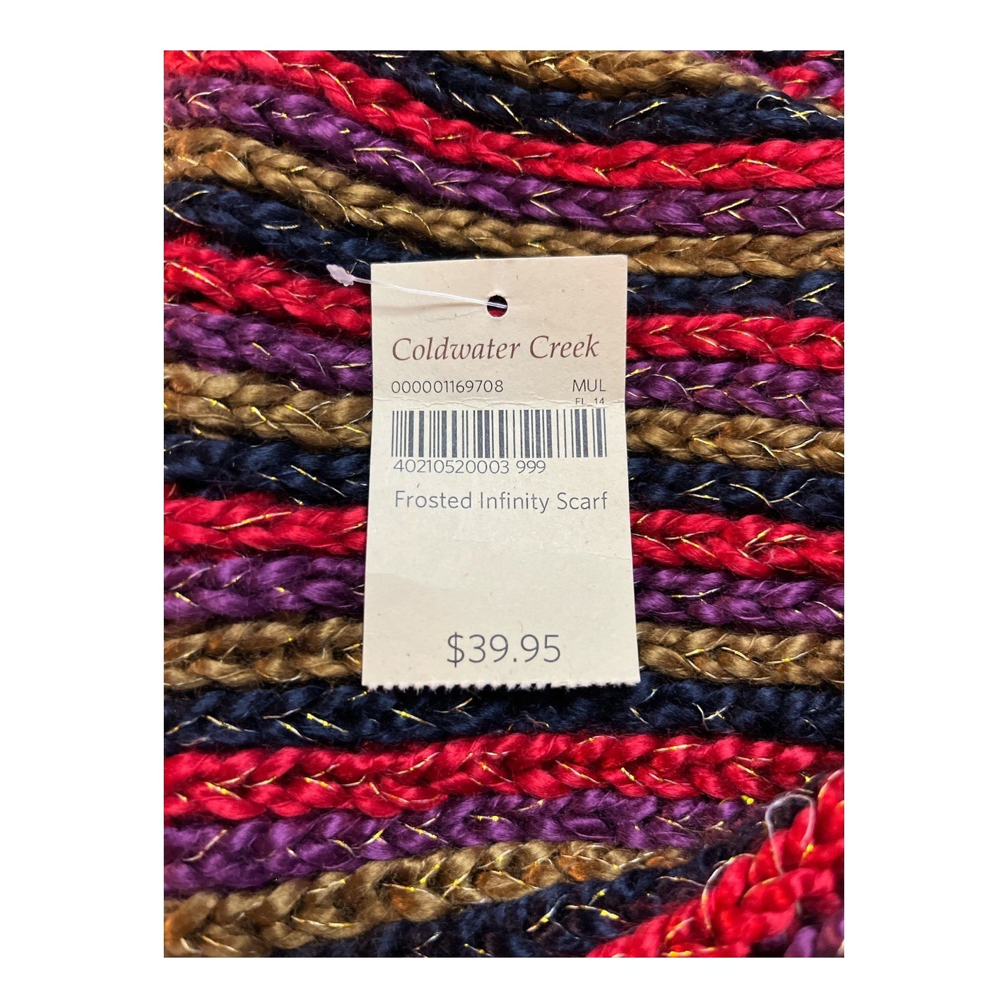 Coldwater Creek Frosted Infinity Scarf Multicolor Knit Metallic Thread Acrylic 17” x 10” NWT