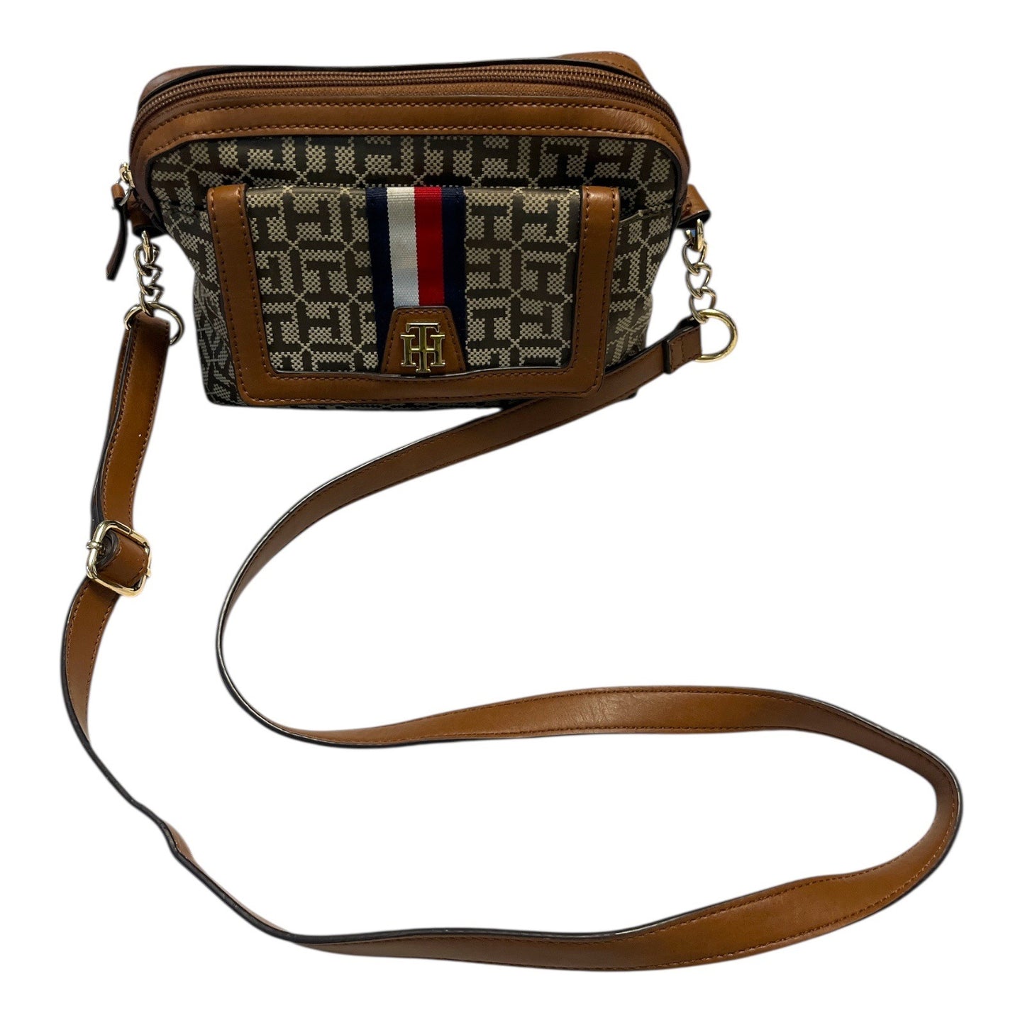 Tommy Hilfiger Crossbody Bag – Monogram Print, Brown Trim