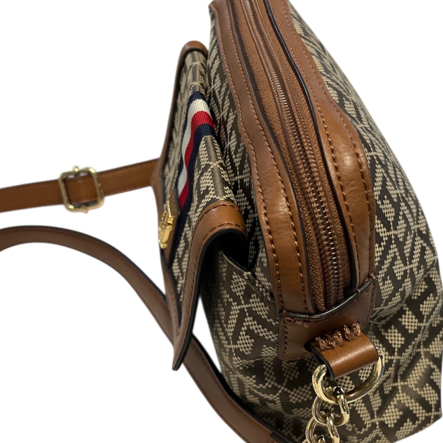 Tommy Hilfiger Crossbody Bag – Monogram Print, Brown Trim